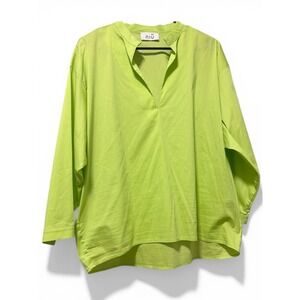 NIU Lime Green Cotton Blend V-Neck High-Low‎ Tunic Blouse Made in Romania Large
